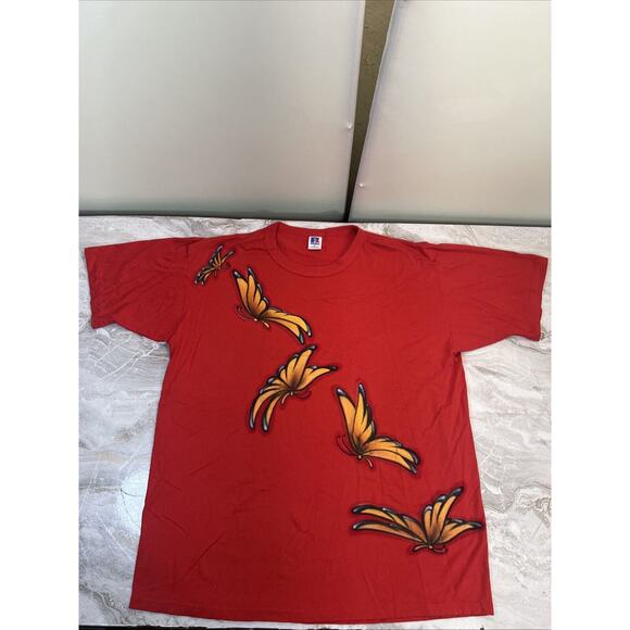 Vintage 90s Butterfly Graphic T Shirt Red Size XL Single Stitch - Picture 1 of 7